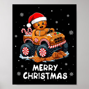 Monster Truck Gingerbread Man Funny Merry Christma Poster