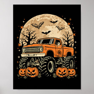 Monster Truck Halloween Jack O Lantern Moon Pumpki Poster
