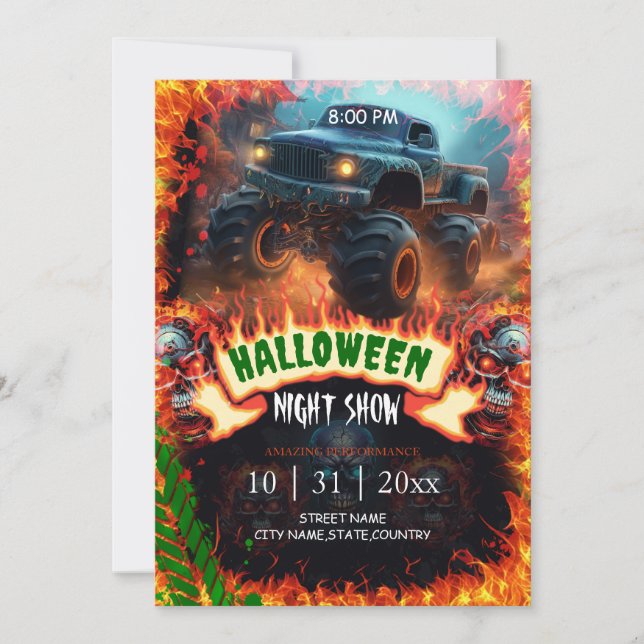 Monster truck Halloween Night Show Invitation (Front)