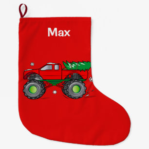 Monster Truck Hauling Christmas Tree:Customisable Large Christmas Stocking