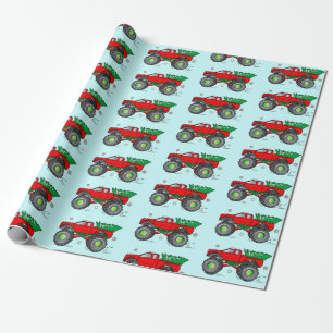 Monster Truck Hauling Christmas Tree in the Snow Wrapping Paper