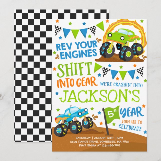 Monster Truck Invitation Monster Truck Birthday (Front/Back)