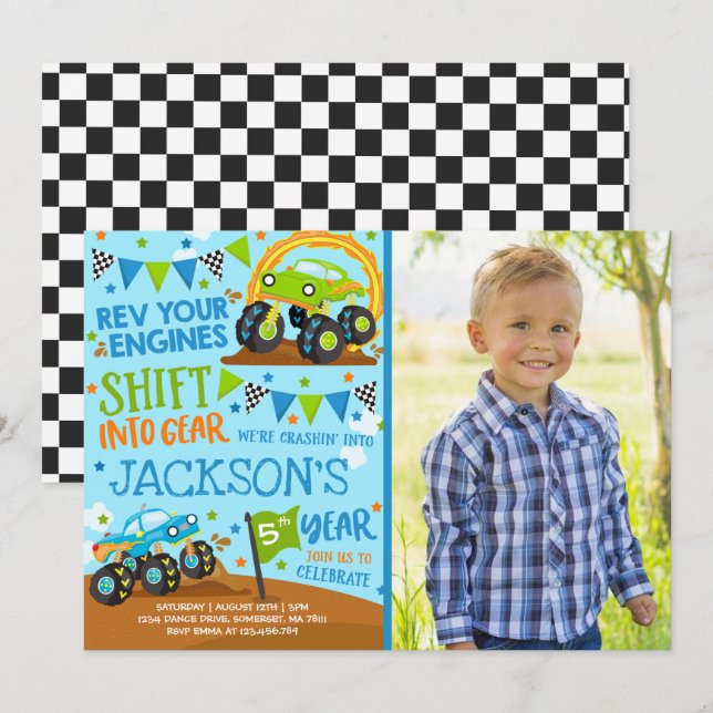 Monster Truck Invitation Monster Truck Birthday (Front/Back)