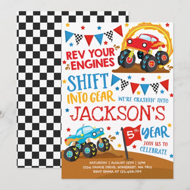 Monster Truck Invitation Monster Truck Birthday (Front/Back)