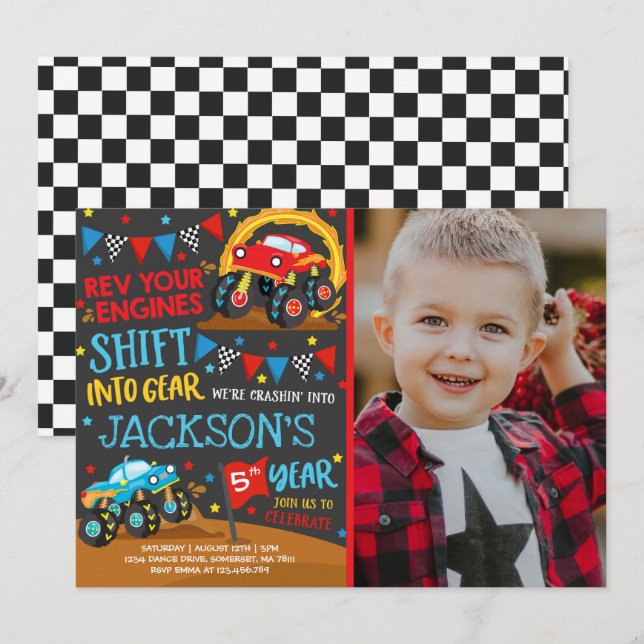 Monster Truck Invitation Monster Truck Birthday (Front/Back)