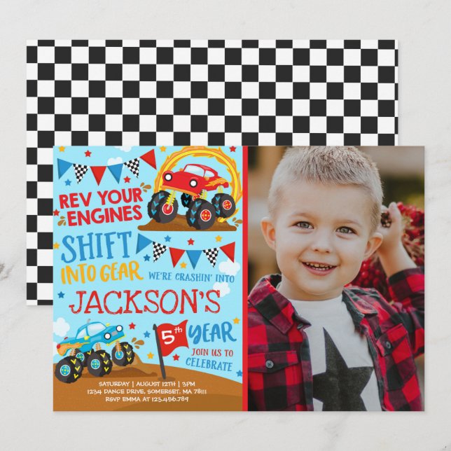 Monster Truck Invitation Monster Truck Birthday (Front/Back)