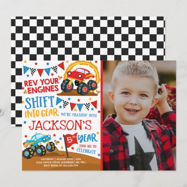 Monster Truck Invitation Monster Truck Birthday (Front/Back)