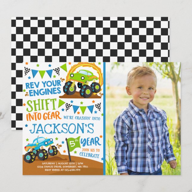 Monster Truck Invitation Monster Truck Birthday (Front/Back)