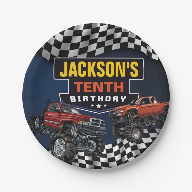 Monster Truck Jam Birthday Party, Any Age Paper Plate (Front)