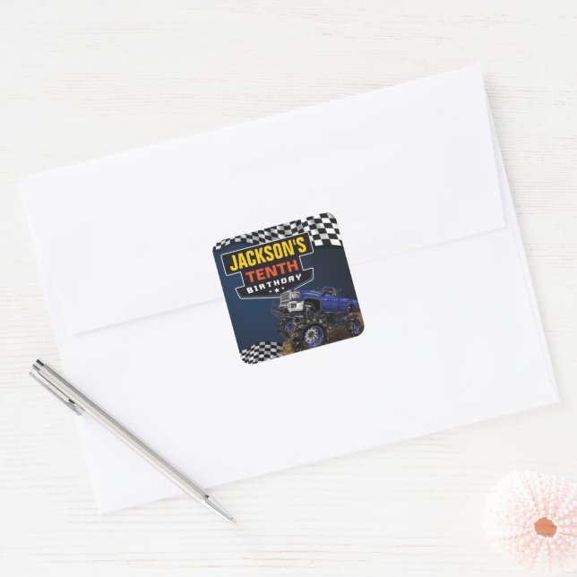 Monster Truck Jam Birthday Party, Any Age Square Sticker (Envelope)
