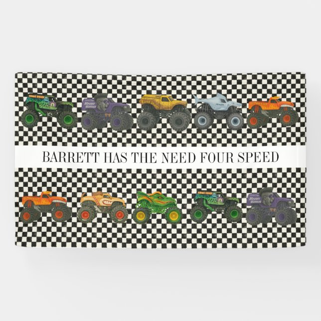 Monster Truck Jam Rally Birthday Vinyl Banner (Horizontal)
