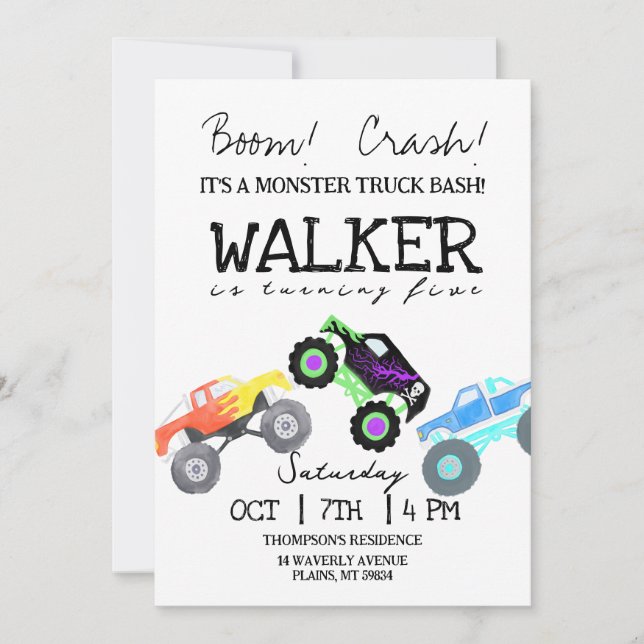 Monster Truck Kid's Birthday Invitation (Front)