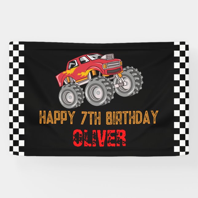 Monster Truck Kid's Birthday Party Banner (Horizontal)