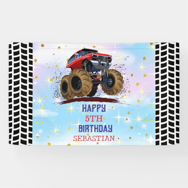 Monster Truck Kid's Birthday Party boy  Banner (Horizontal)