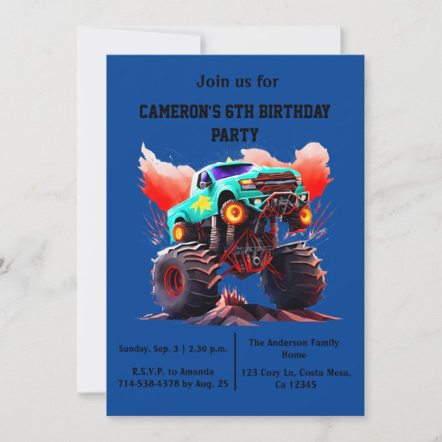 Monster Truck Kids Birthday Party Invitation (Front)