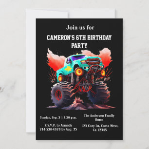 Monster Truck Kids Birthday Party Invitation