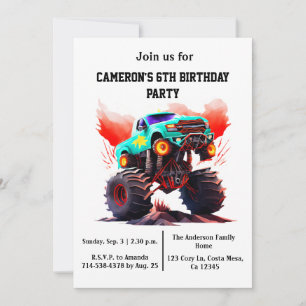 Monster Truck Kids Birthday Party Invitation