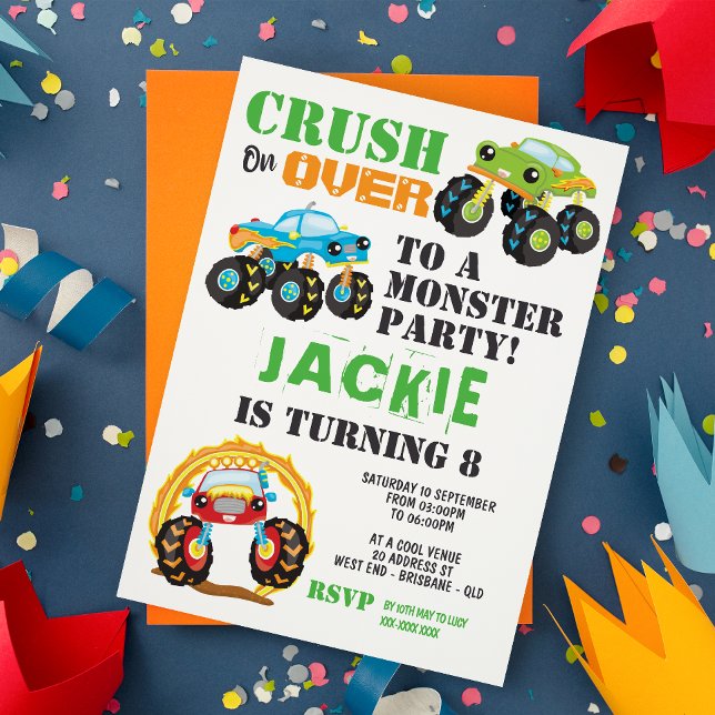 Monster Truck Kids Birthday Party Invitation (Creator Uploaded)