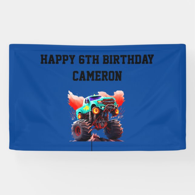 Monster Truck Kids Birthday Party Invitation Banner (Horizontal)