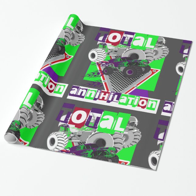 monster truck kids hard core cool wrapping paper (Unrolled)
