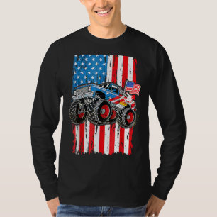 Monster Truck Men Boys Usa Flag 4th Of July T-Shirt