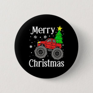 Monster Truck Merry Christmas Tree Kids Boys 6 Cm Round Badge