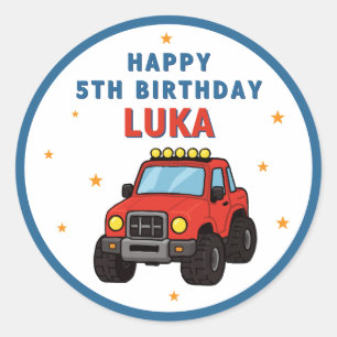 Monster Truck Name Age Birthday Party Classic Round Sticker