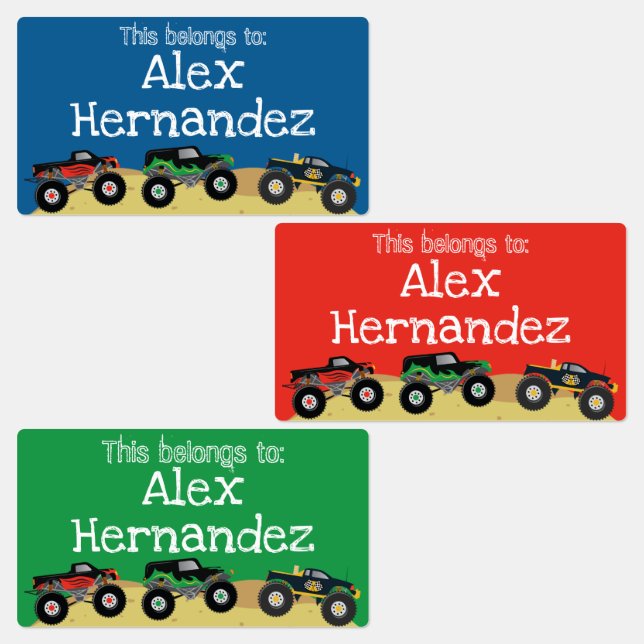 Monster Truck Name Labels for School and Sports (Group)