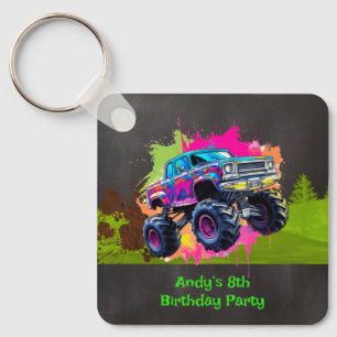 Monster Truck Neon Boy Birthday Party  Key Ring