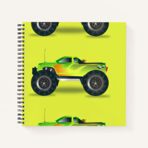 Monster truck on lime green notebook