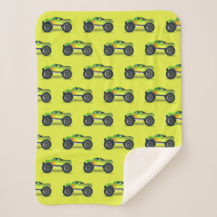 Monster truck on lime green sherpa blanket