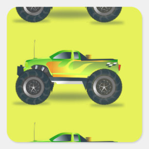 Monster truck on lime green square sticker