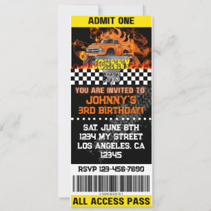 Monster Truck Orange Flames Invite