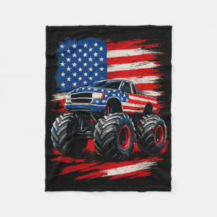 Monster Truck Patriotic Usa Flag American Fleece Blanket