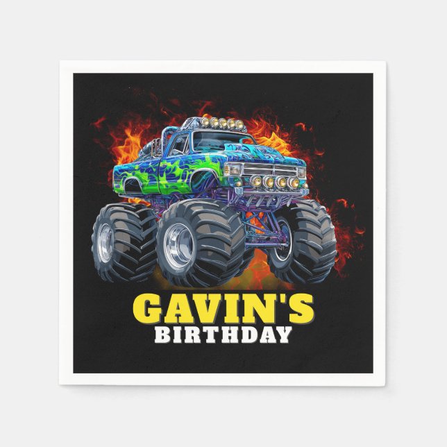Monster Truck Personalised Birthday Party Napkin (Front)
