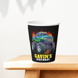 Monster Truck Personalised Birthday Party Paper Cups