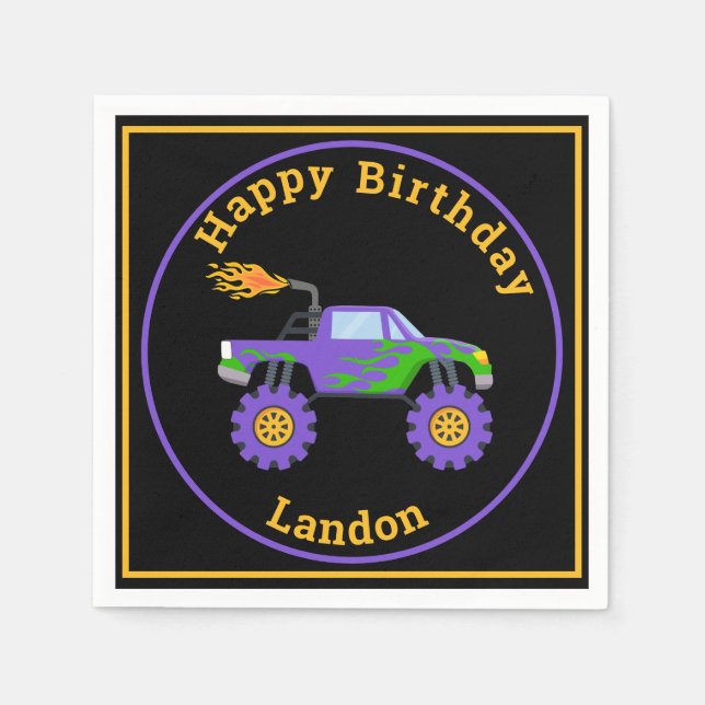 Monster Truck Personalised Name Cool Birthday  Napkin (Front)
