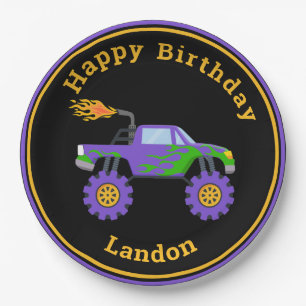 Monster Truck Personalised Name Cool Birthday Paper Plate