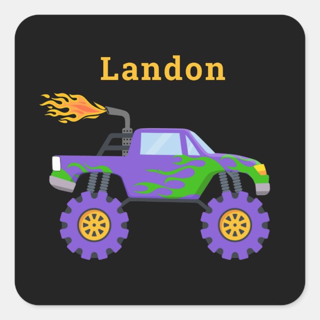 Monster Truck Personalised Name Cool Square Sticker (Front)