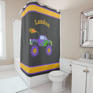 Monster Truck Personalised Name Kids Fun Shower Curtain