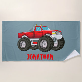 MONSTER TRUCK PERSONALIZED BEACH TOWEL