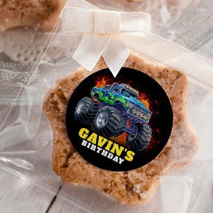 Monster Truck Personalized Birthday Party Classic Round Sticker