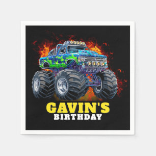 Monster Truck Personalized Birthday Party Napkin