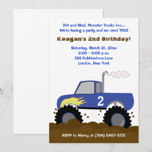 Monster Truck Photo Birthday Invitation (Blue)