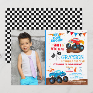 Monster Truck Photo Birthday Party Invitations