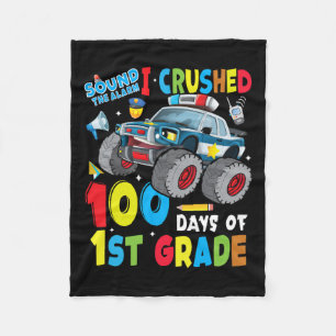 Monster Truck Police Car 100 Days Of School 1st Gr Fleece Blanket