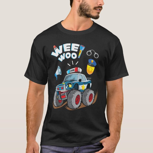 Monster Truck Police Car Boy Wee Woo Cop Policeman T-Shirt (Front)