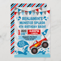 Monster Truck Pool Party Summer Birthday