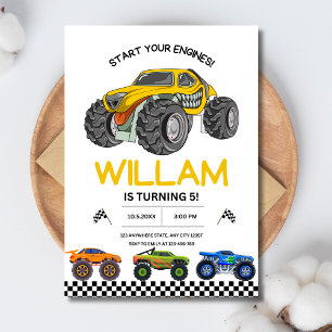 Monster Truck Race Birthday Invitation, Boys Party Invitation