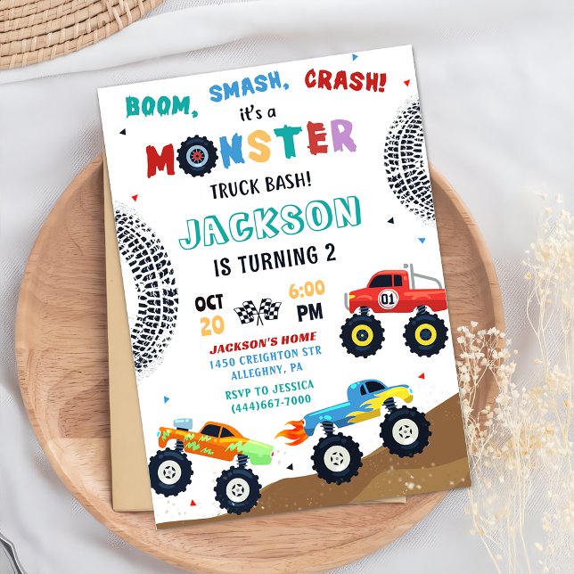 Monster Truck Racing Car Kids Birthday Invitation (Creator Uploaded)